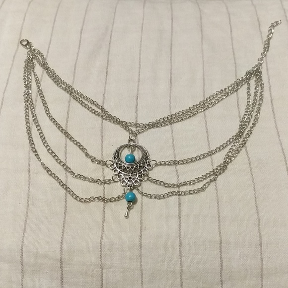 Silver Turquoise Anklet Arm Bracelet Boho Festival - Picture 4 of 5